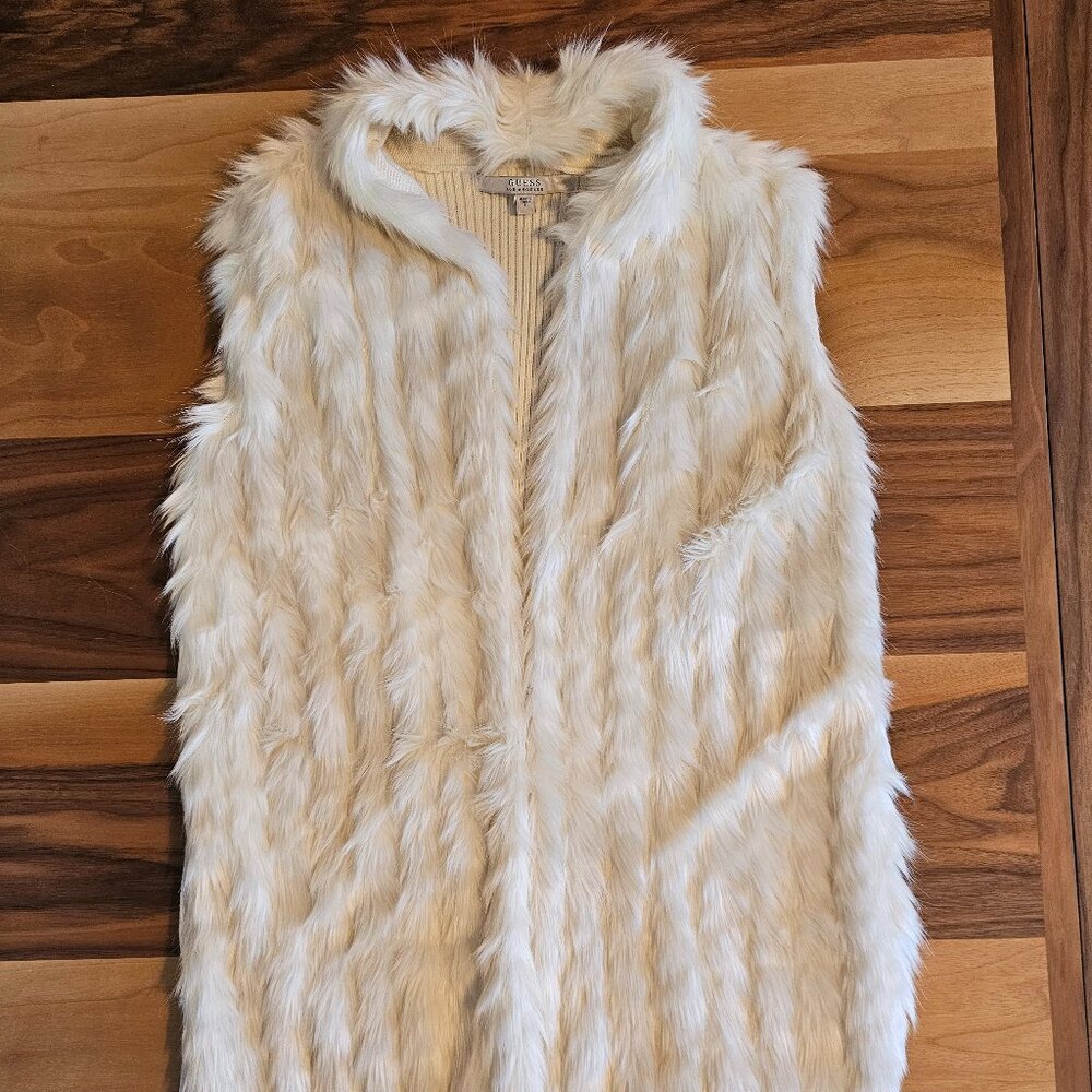 Cream Faux Fur Sleeveless jacket - Guess